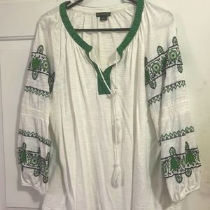 New Directions Cotton Blouse w/embroidered sleeves and collar - PL